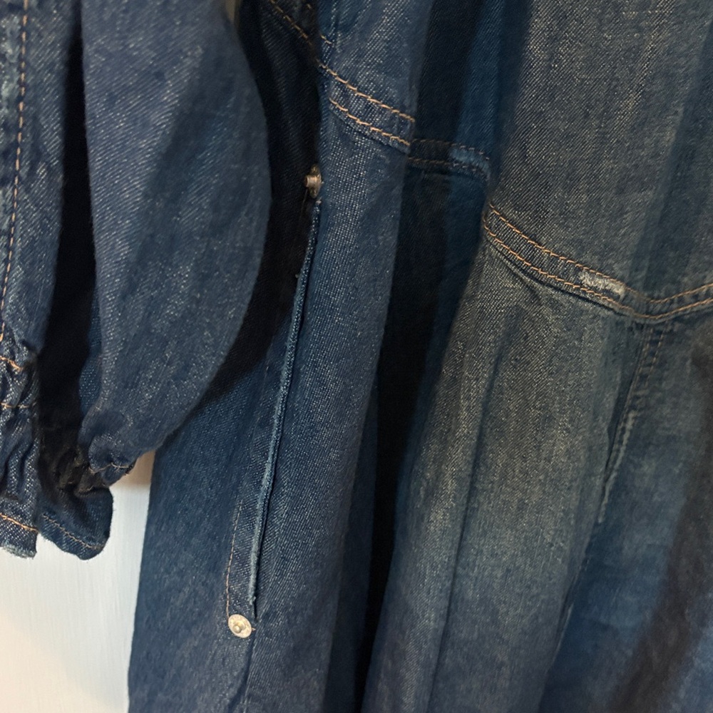 We The Free Dark Denim Blue Long Sleeve Button-Front Dress - Picture 8 of 9